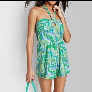 Wild Fable Women Towel Terry Halter Romper Blue Swirl Size MEDIUM NEW
